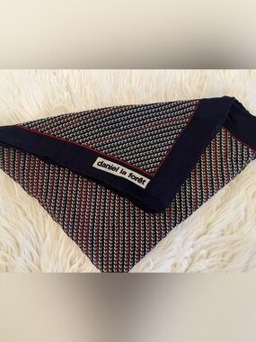 Vintage Paris, Daniel La Forêt Black Patterned Women's Scarf with Red Trim